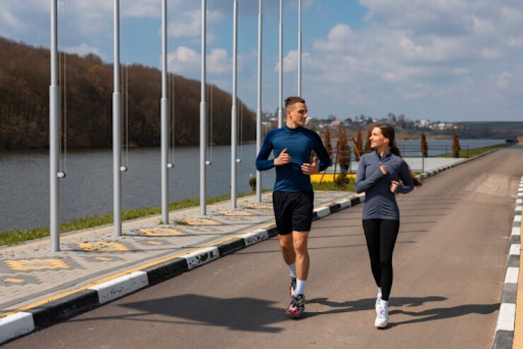A young couple doing running exercises